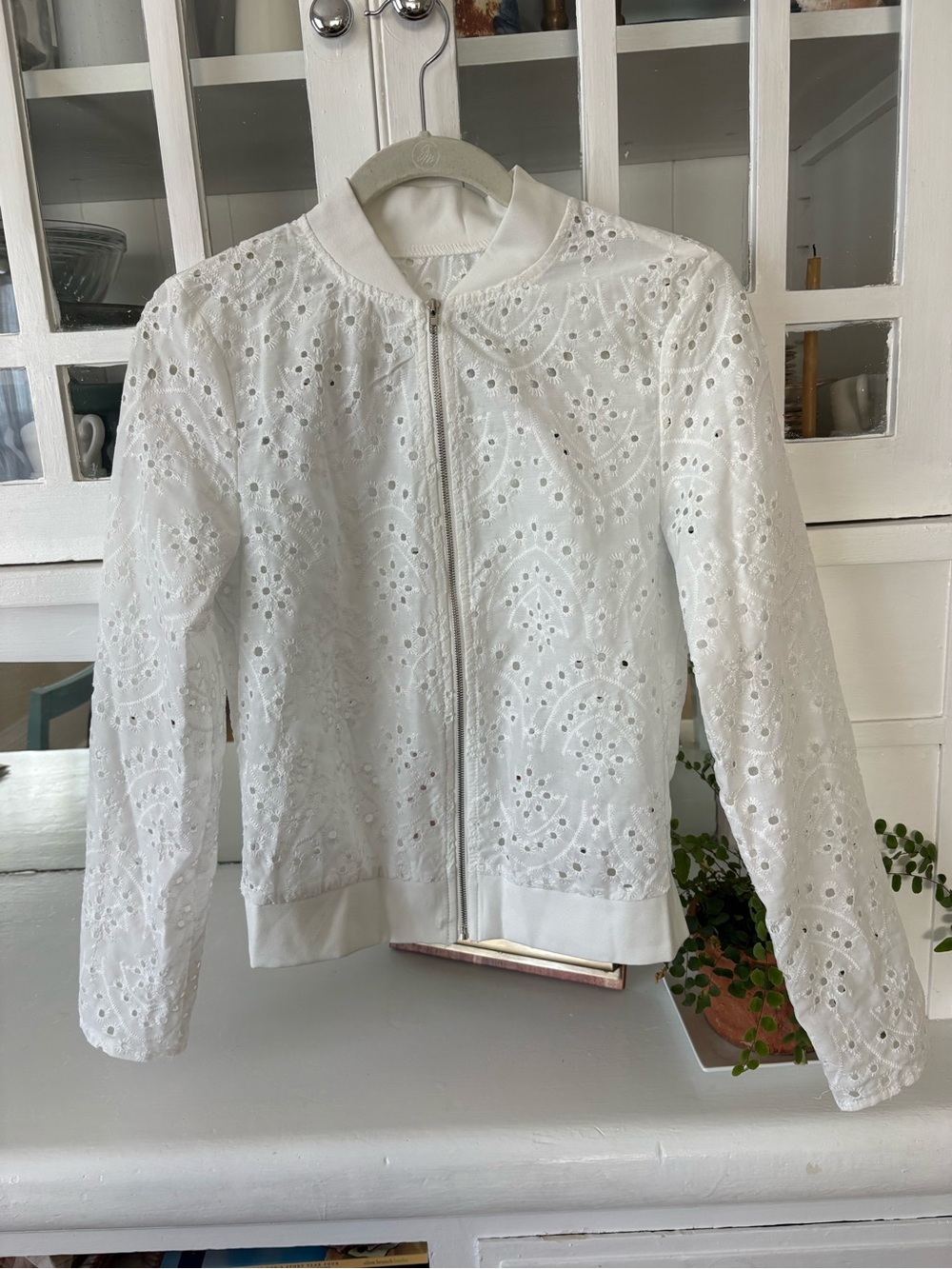 Women's White Eyelet Bomber Jacket - Picture 2 of 5